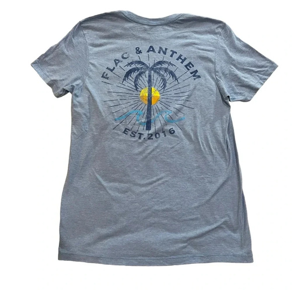 Flag & Anthem Men's T-Shirt Medium Light Blue Graphic Tee Short Sleeve Palm Tree - Picture 4 of 4
